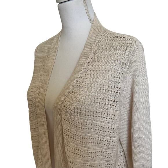 Gap Cardigan Women's Size Large Beige Open Knit Cotton Blend Boho Coastal Long - Picture 4 of 10